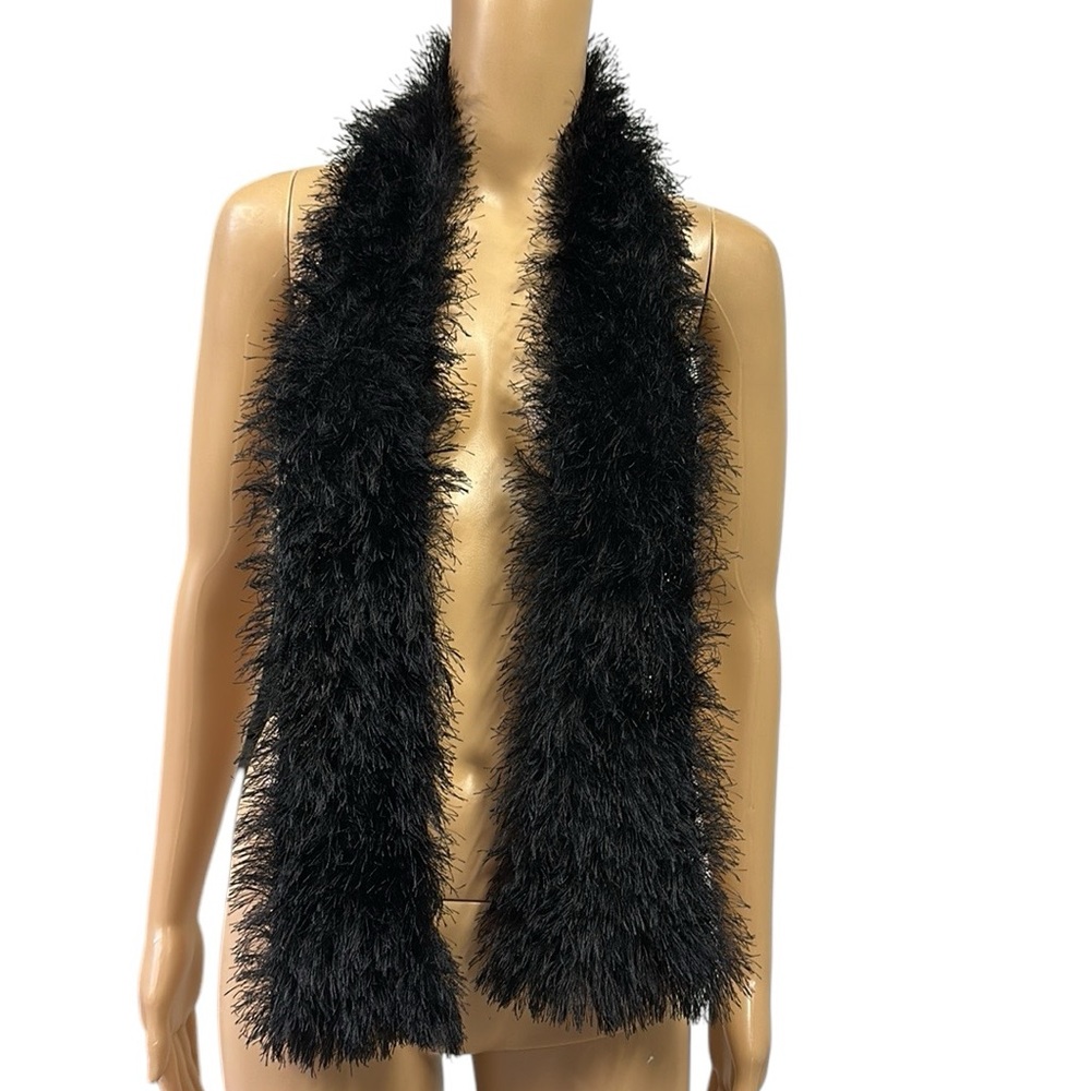 Black Fluffy Eyelash Casual to Dressy Stretchy Winter Scarf 6.5 x 58 Inches
